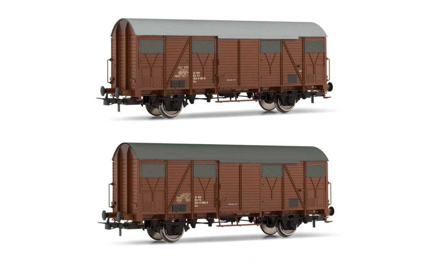 Rivarossi - FS 2 UNITA' DI CARRI CHIUSI Ghs C/BASSI A EPOCA IV-V 1:87 - Cod. HR6507