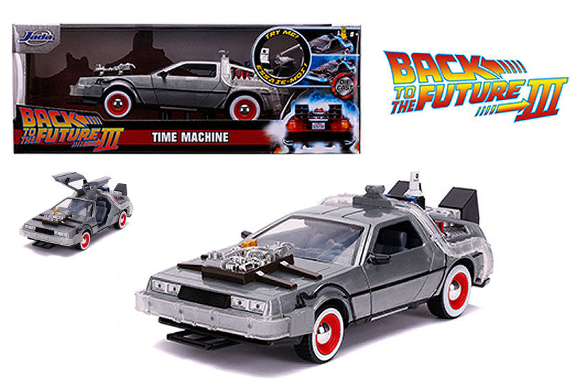 Jada Toys - DE LOREAN "BACK TO THE FUTURE III" VINTAGE WHEELS W/LIGHTS TRY ME 1:24 - Cod. JADA32166