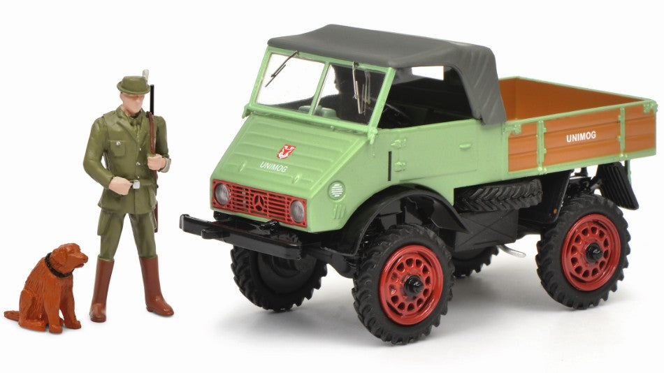 Schuco - MERCEDES UNIMOG WEIDMANNSHEIL W/HAUNTER AND DOG 1:43 - Cod. SH450254800