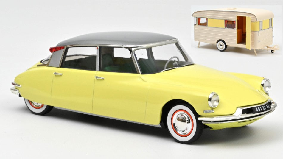 Norev - CITROEN DS 19 1960 YELLOW & CARAVAN DIGUE PANORAMIC 1:18 - Cod. NV181762