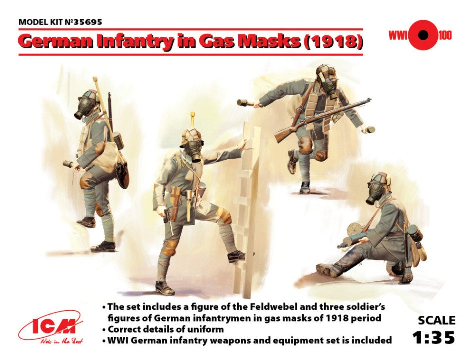 Icm - GERMAN INFANTRY IN GAS MASKS 1918 4 FIGURES KIT 1:35 - Cod. ICM35695