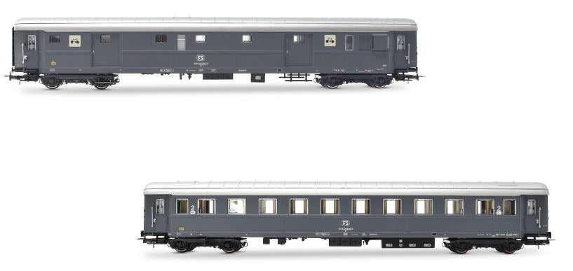 Rivarossi - FS 2 CARROZZE 1 BAGAGL.TRASP.BICICLETTE 1 2a CLASSE EP.IV B 1:87 - Cod. HR4366