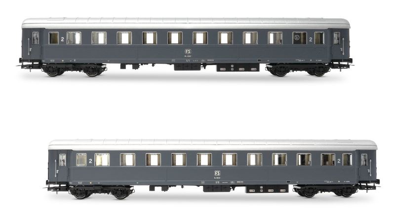 Rivarossi - FS 2 CARROZZE TIPO 1946 2a CLASSE 1 C/RISTORO EP.IVa 1:87 - Cod. HR4368