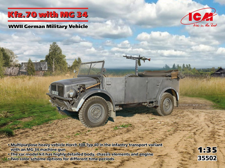 Icm - KFZ.70 WITH MG 34 WWII GERMAN MILITARY VEHICLE KIT 1:35 - Cod. ICM35502