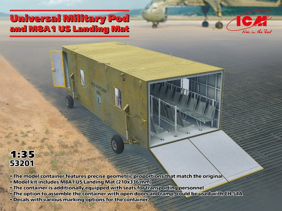 Icm - UNIVERSAL MILITARY POD AND M8A1 US LANDING MAT KIT 1:35 - Cod. ICM53201