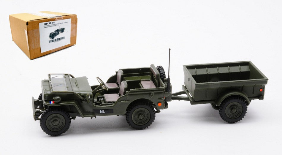 Cararama - NECAF 1/4 TON MILITARY VEHICLE NL 1955 OPEN TOP + REMORQUE 1:43 - Cod. CANECAF-04