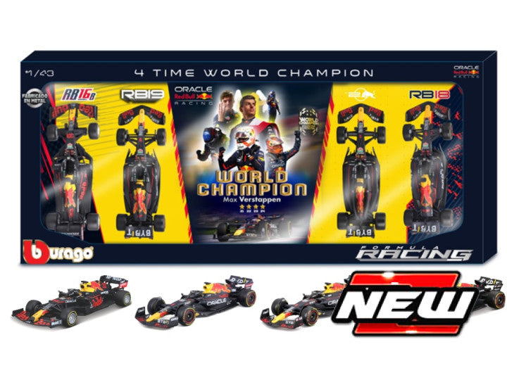 Burago - RED BULL SET 4 x F1 WORLD CHAMPION M.VERSTAPPEN 2021-2022-2023-2024 1:43 - Cod. BU38213