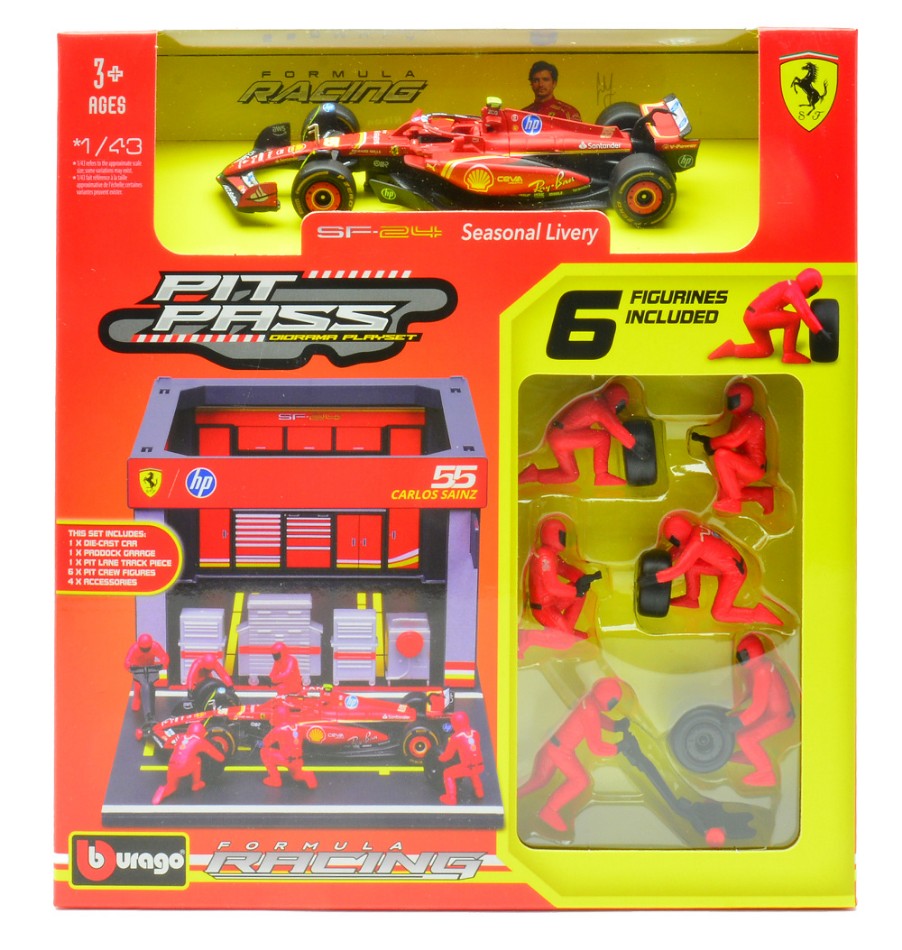Burago - DIORAMA PIT STOP 2024 SF-24 N.55 CARLOS SAINZ 1:43 - Cod. BU36862S
