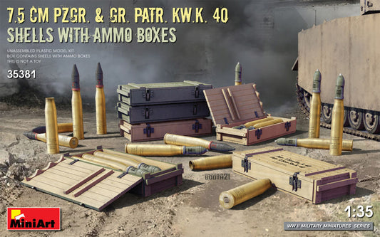 Miniart - 7,5 cm Pzgr.& Gr.Patr.Kw.K.40 SHELL WITH AMMO BOXES KIT 1:35 - Cod. MIN35381