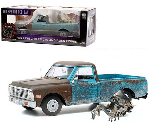 Highway 61 - CHEVROLET C-10 1971 W/ALIEN FIGURE "INDIPENDENCE DAY 1996" BLUE 1:18 - Cod. HWY18021