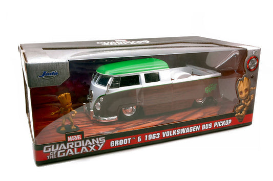 Jada Toys - VW BUS PICK UP GUARDIANS OF THE GALAXY BROWN/WHITE 1963 W/GROOT 1:24 - Cod. JADA31202
