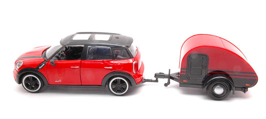 Motormax - MINI COOPER S COUNTRYMAN WITH CAMPER TRAILER RED/BLACK 1:24 - Cod. MTM79761
