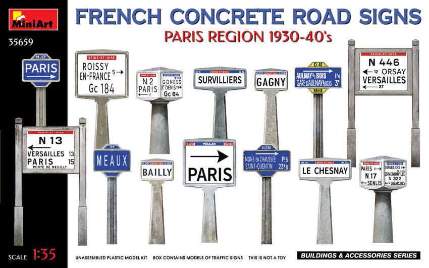 Miniart - FRENCH CONCRETE ROAD SIGNS 1930-40s PARIS REGION KIT 1:35 - Cod. MIN35659