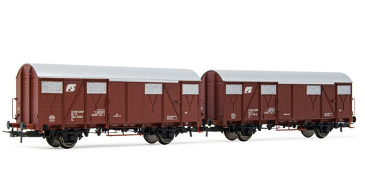 Rivarossi - FS 2 UNITA' DI CARRI CHIUSI Gs A PARETI PIATTE EPOCA IV-V 1:87 - Cod. HR6506