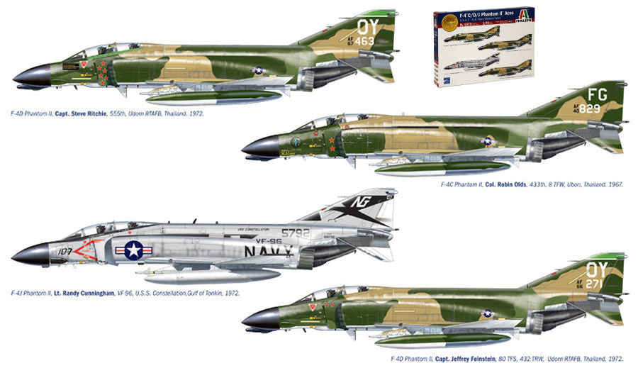 Italeri - F-4 C/D/J PHANTOM USA-US NAVY VIETNAM ACES DECALS x 4 VERSIONI KIT 1:72 - Cod. IT1373