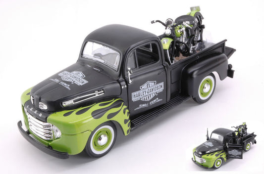 Maisto - FORD F1 PICK UP 1948 W/HARLEY DAVIDSON FL PANHEAD BLACK/GREEN 1:24 - Cod. MI32171G