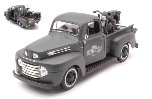 Maisto - FORD F1 PICK UP 1948 W/HARLEY DAVIDSON WLA FLATHEAD MATT GREY 1:24 - Cod. MI32185D