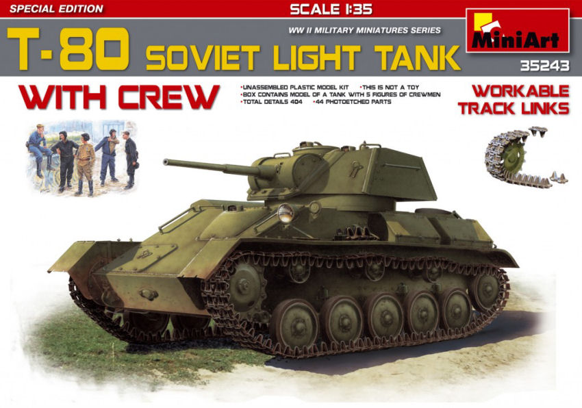 Miniart - T-80 SOVIET LIGHT TANK W/CREW KIT 1:35 - Cod. MIN35243