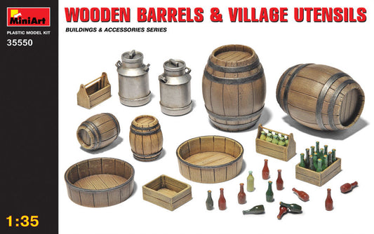 Miniart - WOODEN BARRELS & VILLAGE UTENSILS KIT 1:35 - Cod. MIN35550