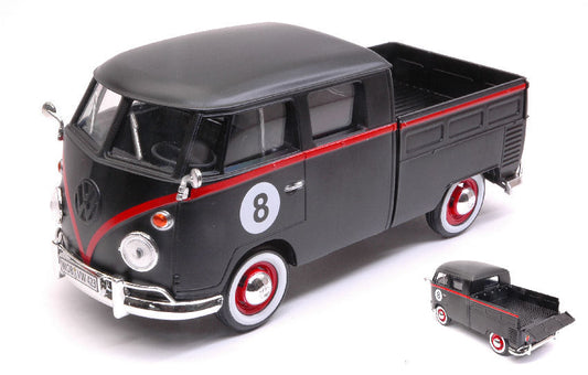 Motormax - VW TYPE 2 (T1) DOUBLE CAB PICK UP N.8 MATT BLACK/RED 1:24 - Cod. MTM79562