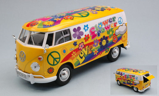 Motormax - VW TYPE 2 (T1) 1965 DELIVERY VAN FLOWER POWER 2 YELLOW 1:24 - Cod. MTM79575