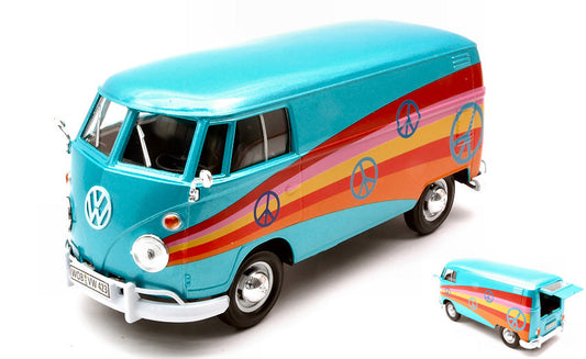 Motormax - VW TYPE 2 (T1) 1965 DELIVERY VAN PEACE GREEN/MIX COLORS 1:24 - Cod. MTM79583