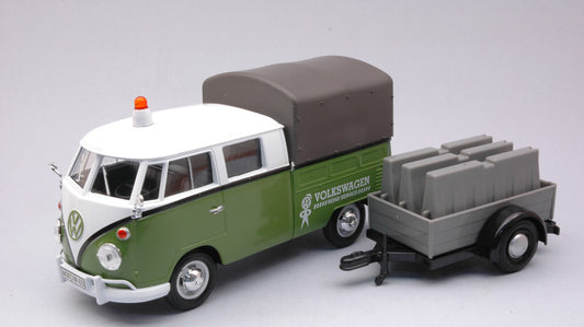 Motormax - VW T2 PICK UP ROAD MAINTENANCE TRAILER GREEN/WHITE 1:24 - Cod. MTM79676