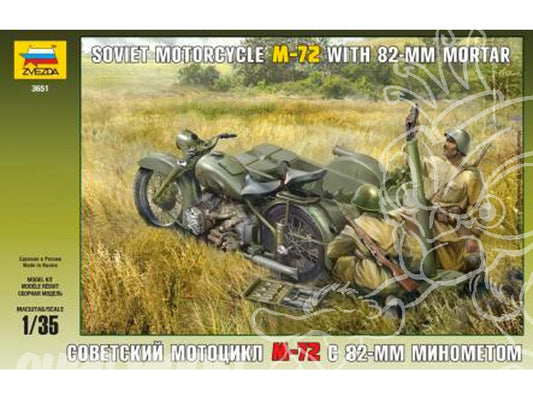 Zvezda - M-72 MOTORCYCLE WITH MORTAR KIT 1:35 - Cod. Z3651