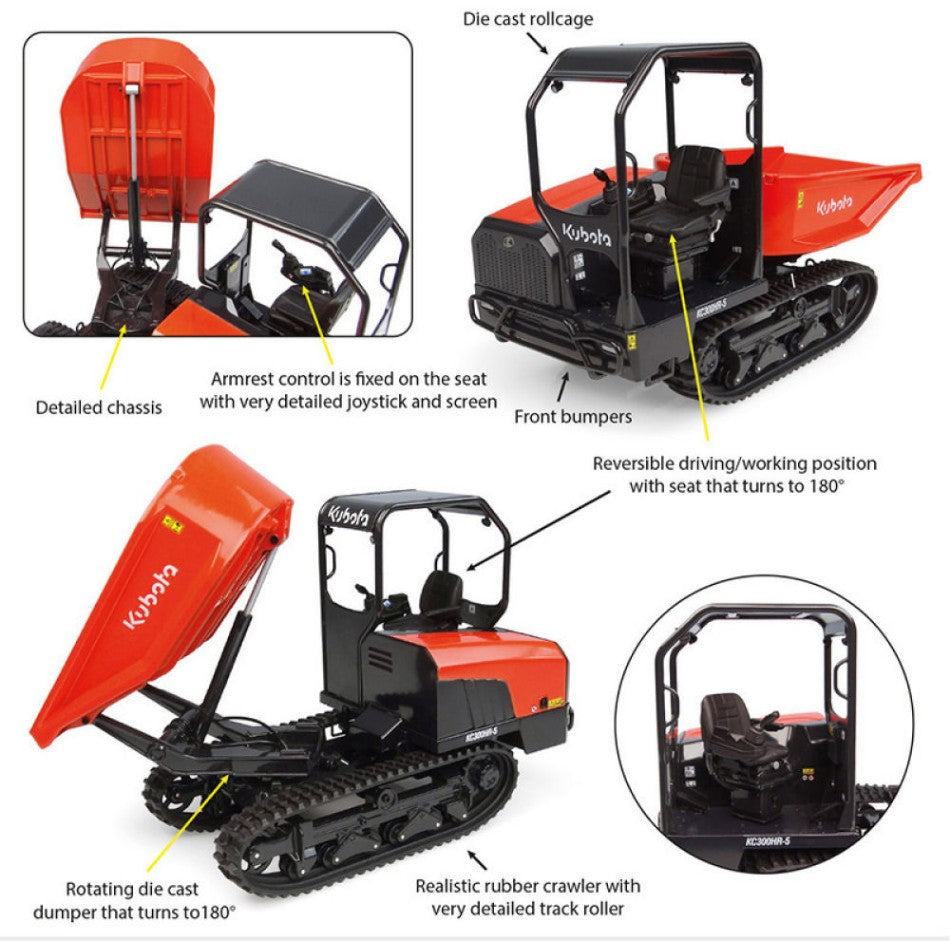 Universal Hobbies - MINI DUMPER CINGOLATO KUBOTA KC300HR-5 1:24 - Cod. UH8155
