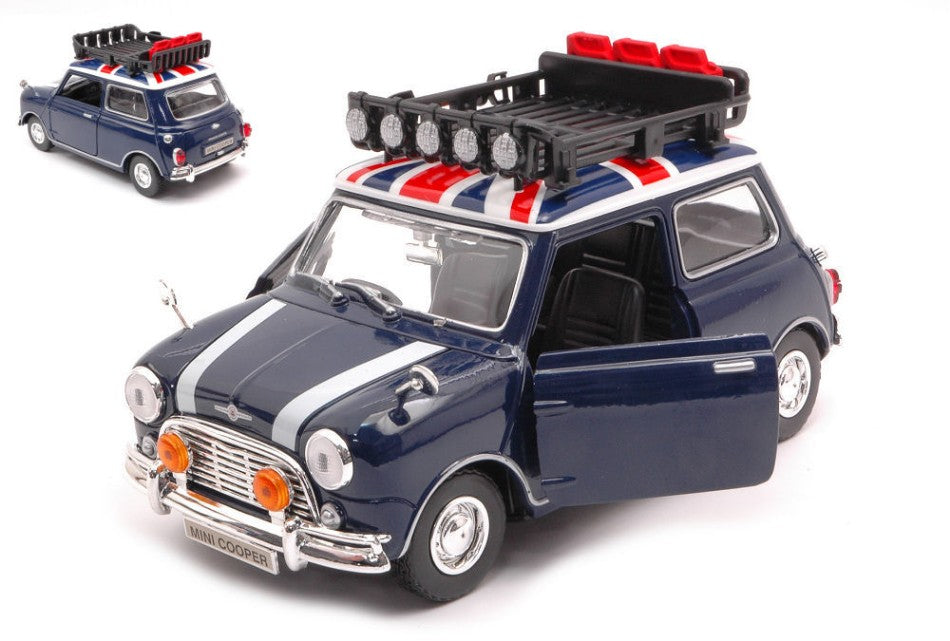 Motormax - MINI COOPER CLASSIC WITH ROOF RACK BULE/WHITE/RED 1:18 - Cod. MTM79741