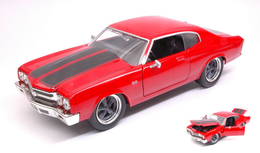 Jada Toys - DOM'S CHEVROLET CHEVELLE 1970 FAST & FURIOUS RED W/BLACK STRIPES 1:24 - Cod. JADA03009