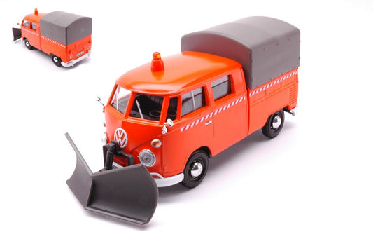 Motormax - VW TYPE 2 T1 PICKUP TRUCK W/SNOW PLOW 1962 ORANGE 1:24 - Cod. MTM79593