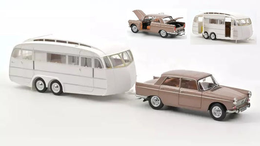 Norev - PEUGEOT 404 1965 BROWN METALLIC WITH CARAVAN HENON 1:18 - Cod. NV184837