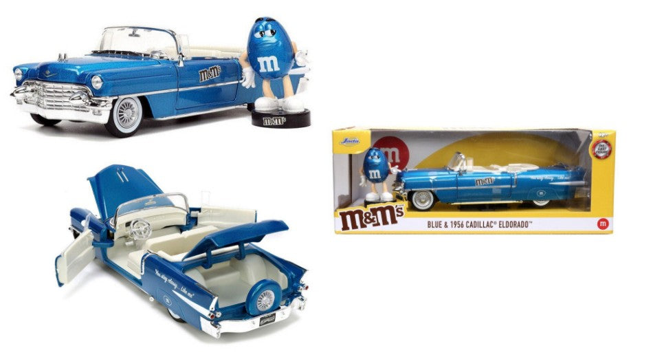 Jada Toys - CADILLAC ELDORADO WITH BLUE FIGURE "M&M'S" 1956 BLUE 1:24 - Cod. JADA253255067