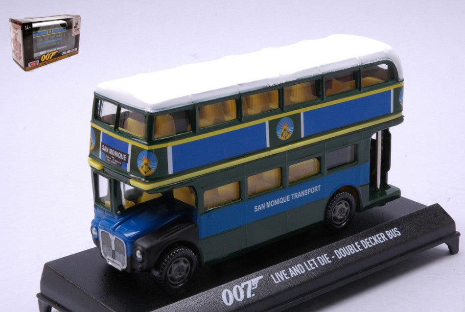 Motormax - AUTOBUS DOUBLE DECKER "JAMES BOND-LIVE AND LET DIE" BLUE/GREEN cm12 1:64 - Cod. MTM79846