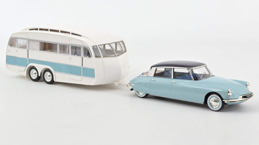 Norev - CITROEN DS 19 1959 BLEU NUAGE & CARAVAN HANON 1:18 - Cod. NV181760
