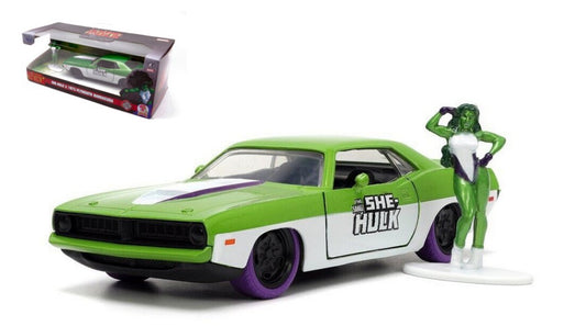 Jada Toys - PLYMOUTH BARRACUDA "THE SAVAGE SHE HULK" W/FIGURE GREEN/WHITE 1:32 - Cod. JADA253223020