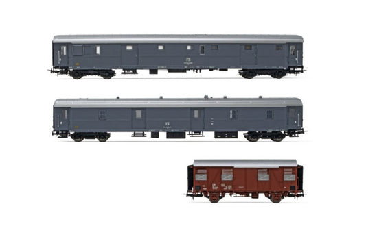 Rivarossi - FS SET "CELERONE" ULz 1400+DUz 93100+CARRO CHIUSO Hcs-uvwy 1:87 - Cod. HR4318
