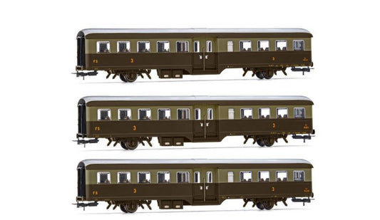 Rivarossi - FS 3-UNIT PACK CORBELLINI 1947 COACHES 2-AXLE CASTANO ISAB.EP.V-VI 1:87 - Cod. HR4369