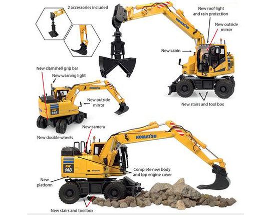 Universal Hobbies - ESCAVATORE KOMATSU PW148-11 C/ACCESSORI 1:50 - Cod. UH8162