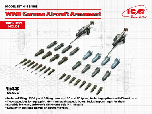 Icm - WWII GERMAN AIRCRAFT ARMAMENT KIT 1:48 - Cod. ICM48408