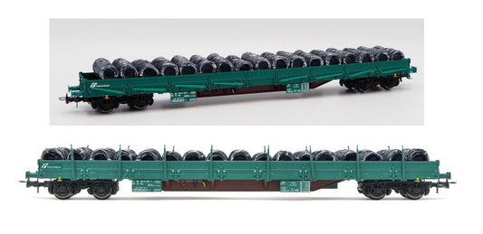 Rivarossi - FS 4-AXLE STAKE WAGON WAGON TYPE RES GREEN LIVERY LOADED EP.VI 1:87 - Cod. HR6553