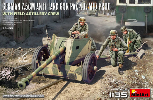Miniart - GERMAN 7,5 cm ANTI-TANK GUN PAK 40 MID PROD.W/ARTILLERY CREW KIT 1:35 - Cod. MIN35400