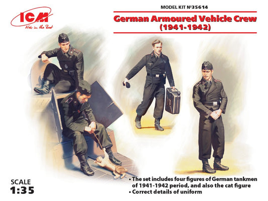 Icm - GERMAN ARMOURED VEHICLE CREW 1941-1942 4 FIGURES AND CAT KIT 1:35 - Cod. ICM35614