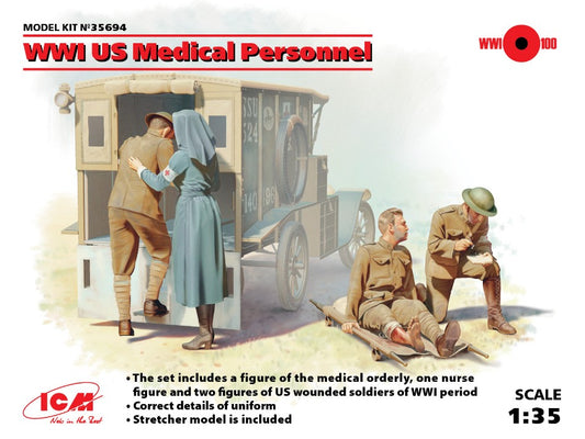 Icm - WWII US MEDICAL PERSONNEL 4 FIGURES KIT 1:35 - Cod. ICM35694