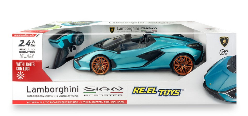 Re.el.toys - LAMBORGHINI SIAN BLUE C/BATTERIE RICARICABILI AL LITIO RADIOCOMANDO 1:12 - Cod. RE2377BL