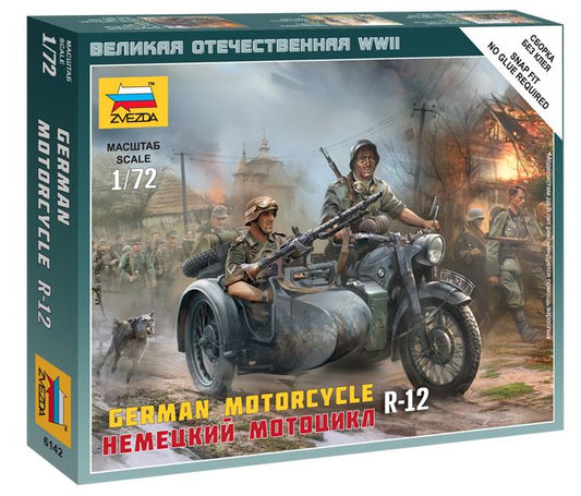 Zvezda - GERMAN MOTORCYCLE R-12 W/SIDECAR KIT 1:72 - Cod. Z6142