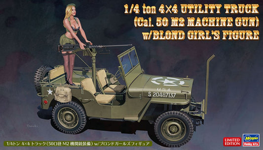 Hasegawa - 1/4 ton 4x4 TRUCK W/CAL.50 M2 MACH GUN W/BLONDE GIRL FIGURE KIT 1:24 - Cod. HA52283