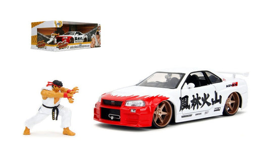 Jada Toys - RYU NISSAN SKYLINE GTR R34 "STREET FIGHTER" WHITE/RED/BLACK 1:24 - Cod. JADA253255071