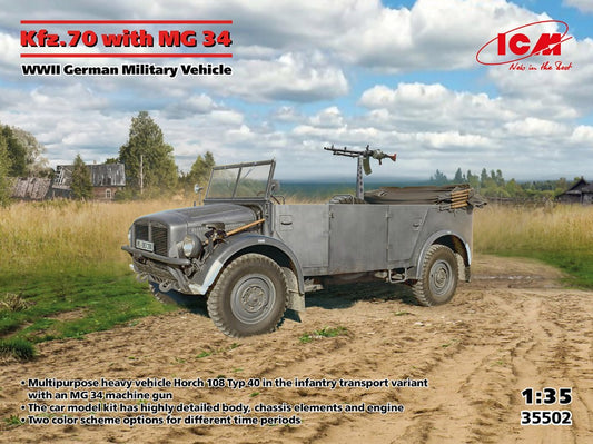 Icm - KFZ.70 WITH MG 34 WWII GERMAN MILITARY VEHICLE KIT 1:35 - Cod. ICM35502